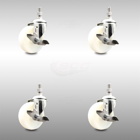 Service Caster 4 Inch 316SS Nylon Wheel Swivel 10mm Threaded Stem Caster Set Brake SCC SCC-SS316TS20S414-NYS-TLB-M1015-4
